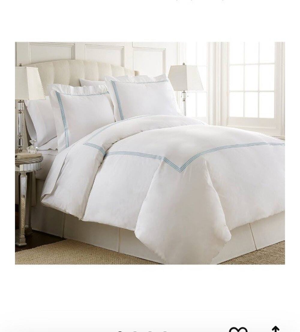 Austin Horn-Luxury Cotton Duvet Set blue embroidery/white cotton-Queen Cp. $150